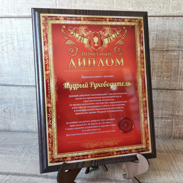 pl001 плакетка Диплом "Мудрый руководитель"